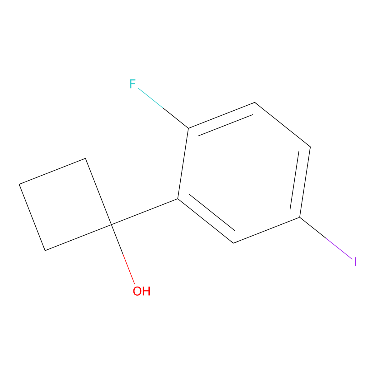 1-(2-Fluoro-5-iodophenyl)cyclobutanol molecular structure, CAS 2918877-44-6