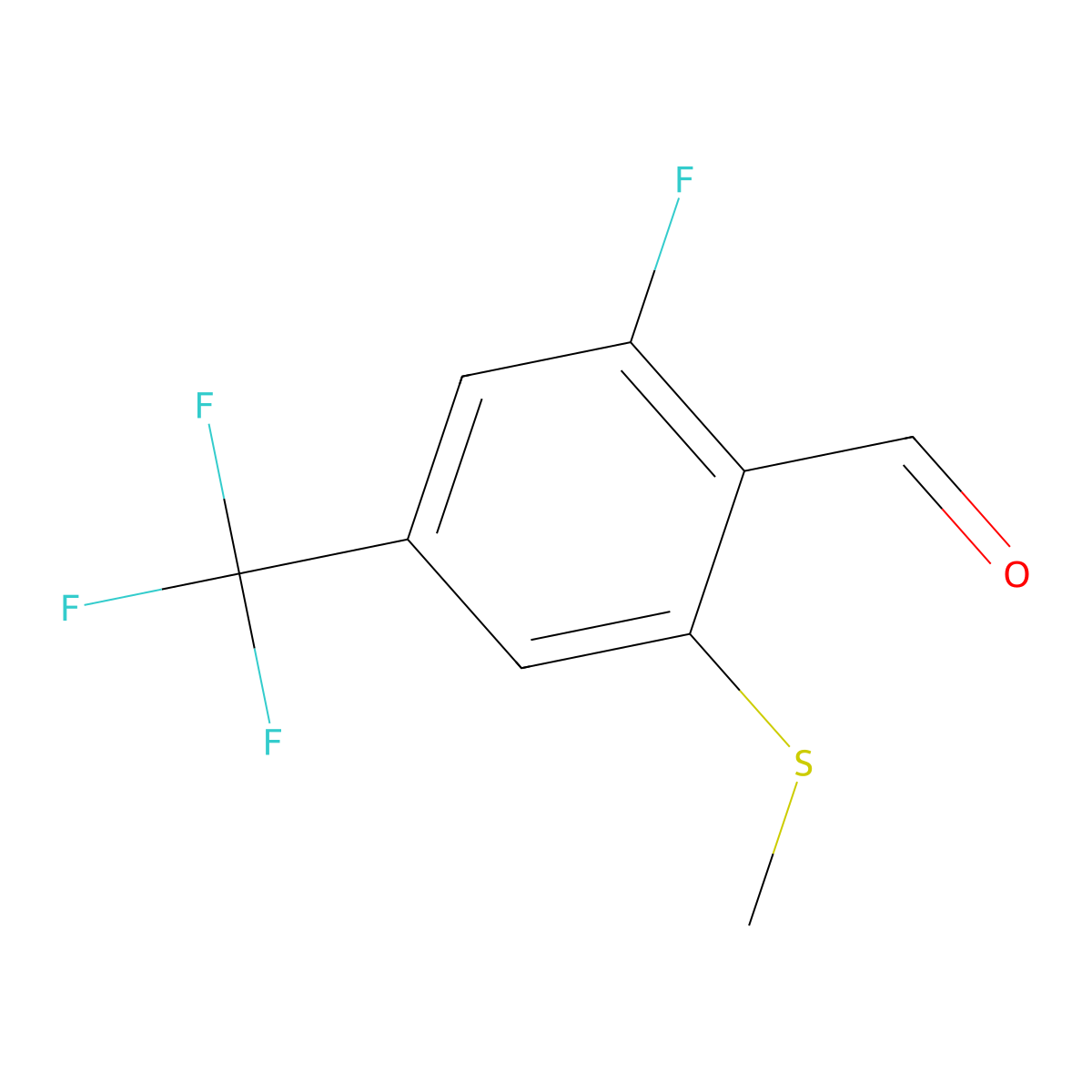2-Fluoro-6-(methylthio)-4-(trifluoromethyl)benzaldehyde molecular structure, CAS 2918881-27-1