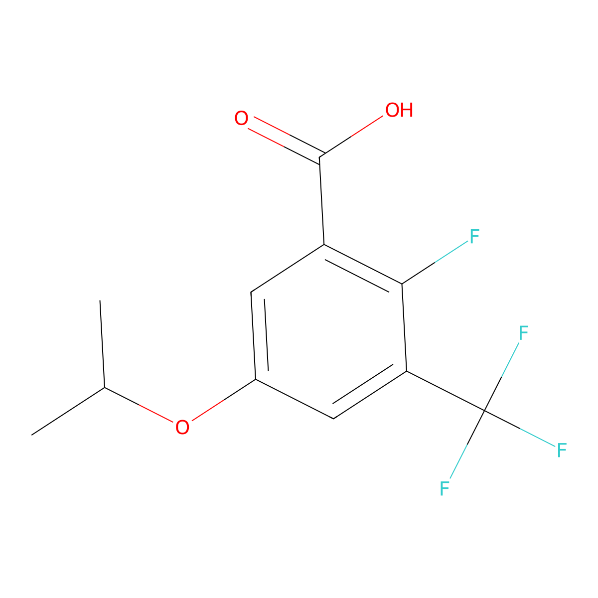 2-Fluoro-5-isopropoxy-3-(trifluoromethyl)benzoic acid molecular structure, CAS 2918881-58-8