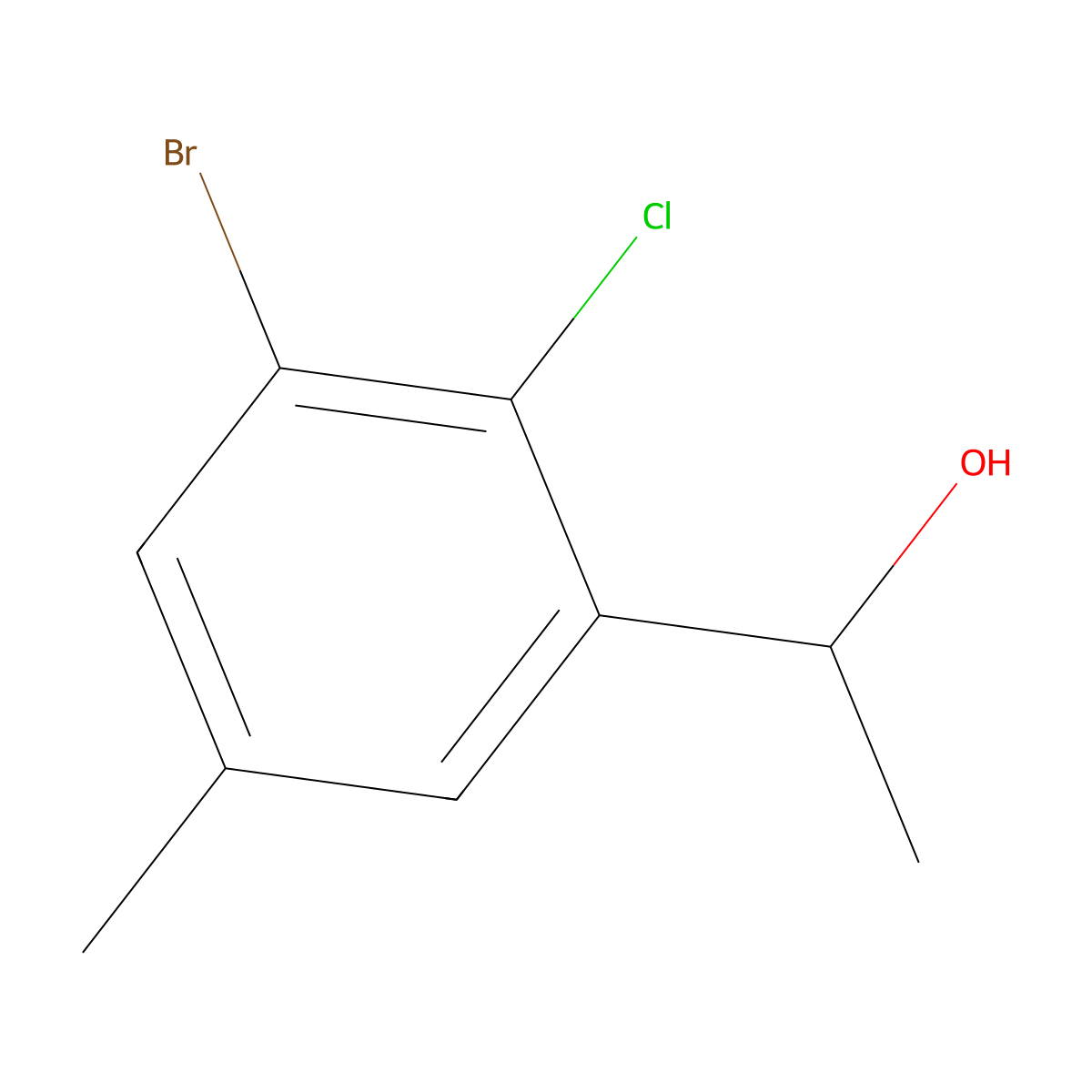 1-(3-Bromo-2-chloro-5-methylphenyl)ethanol molecular structure, CAS 2918887-23-5