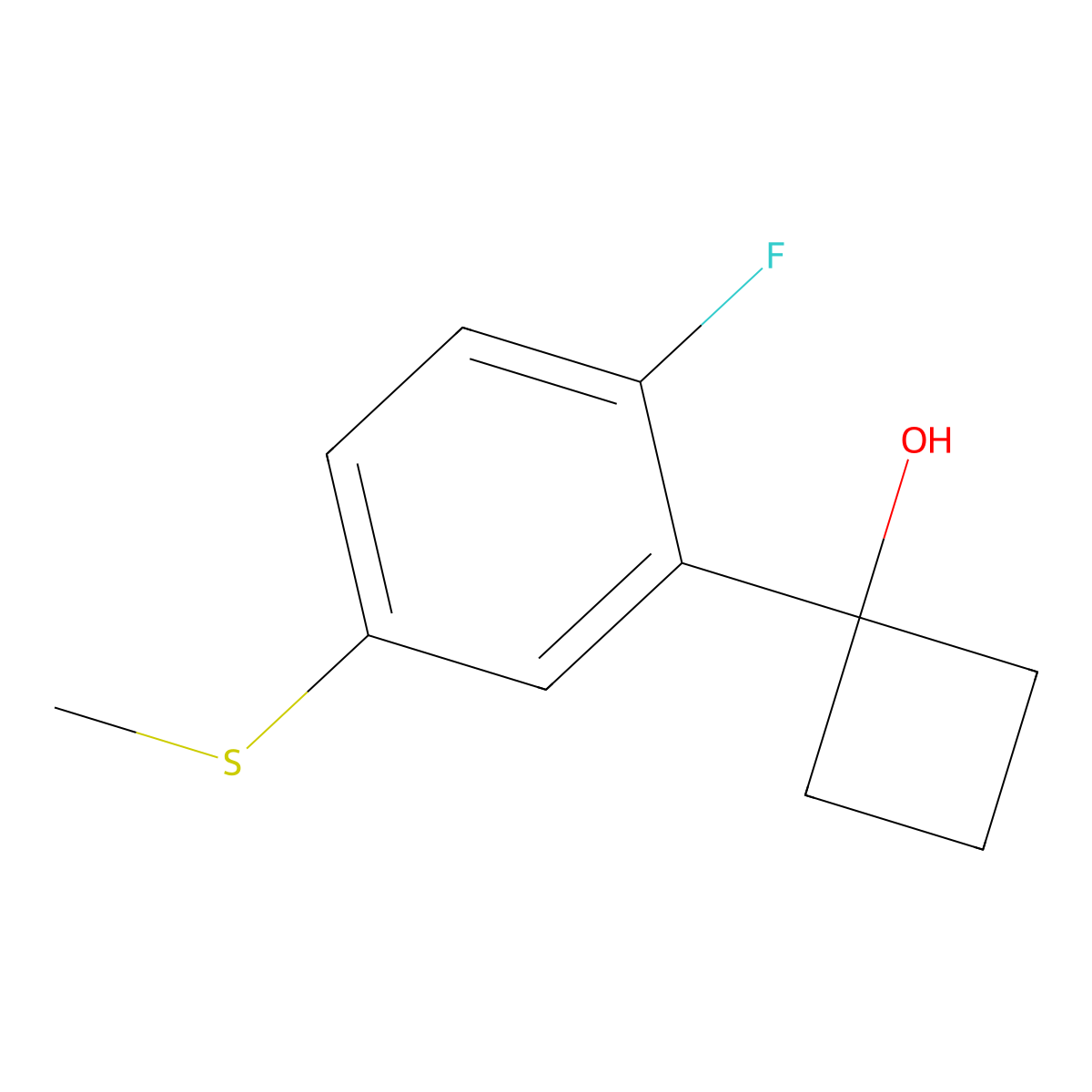 1-(2-Fluoro-5-(methylthio)phenyl)cyclobutanol molecular structure, CAS 2918888-00-1
