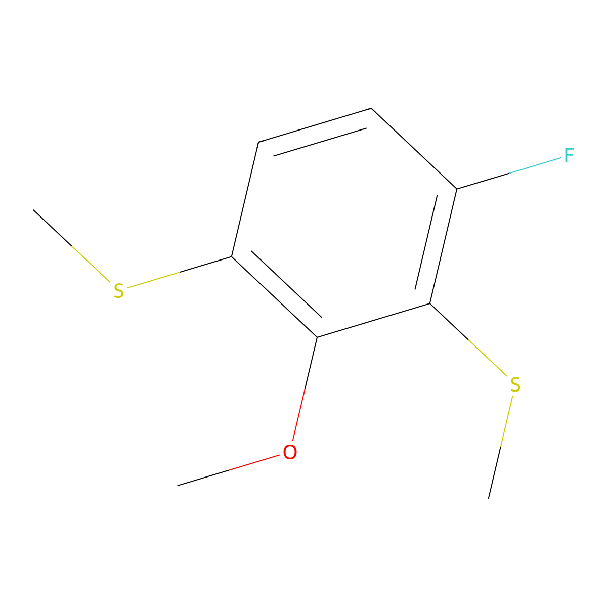 (4-Fluoro-2-methoxy-1,3-phenylene)bis(methylsulfane) molecular structure, CAS 2918890-63-6