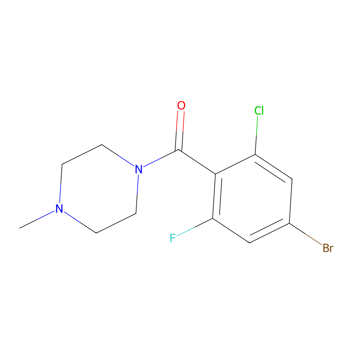 (4-Bromo-2-chloro-6-fluorophenyl)(4-methylpiperazin-1-yl)methanone molecular structure, CAS 2918891-50-4