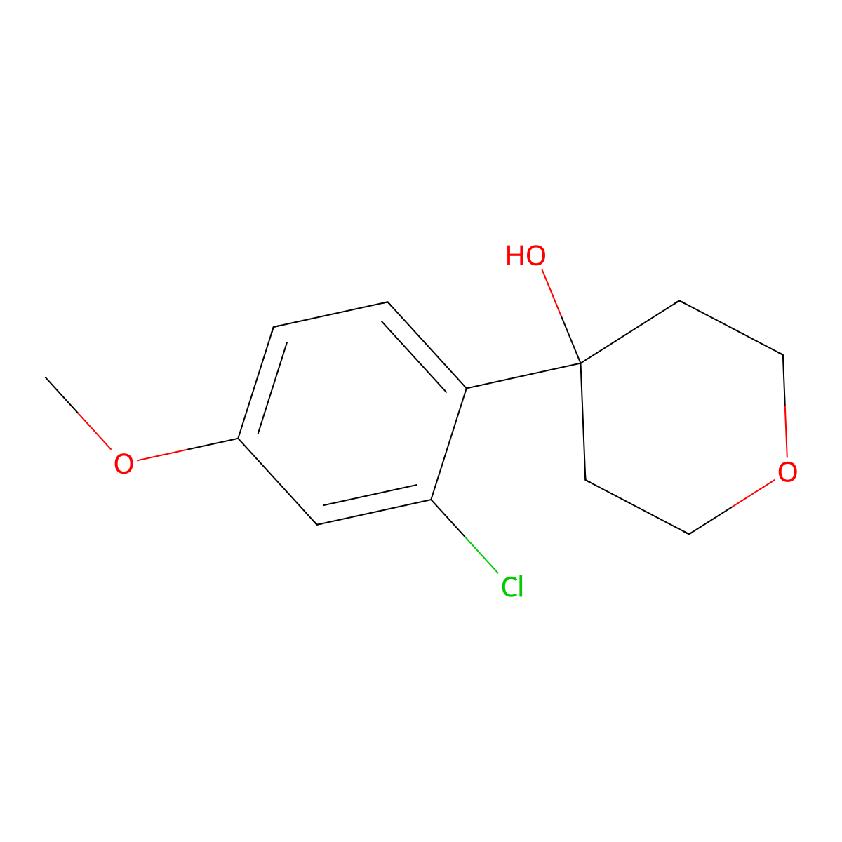 4-(2-chloro-4-methoxyphenyl)tetrahydro-2H-pyran-4-ol molecular structure, CAS 2918891-83-3