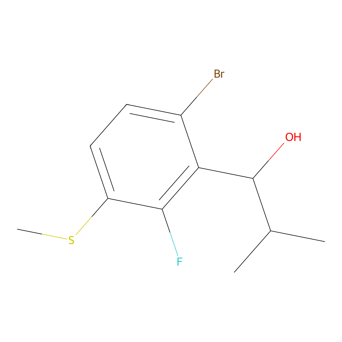1-(6-Bromo-2-fluoro-3-(methylthio)phenyl)-2-methylpropan-1-ol molecular structure, CAS 2918892-06-3