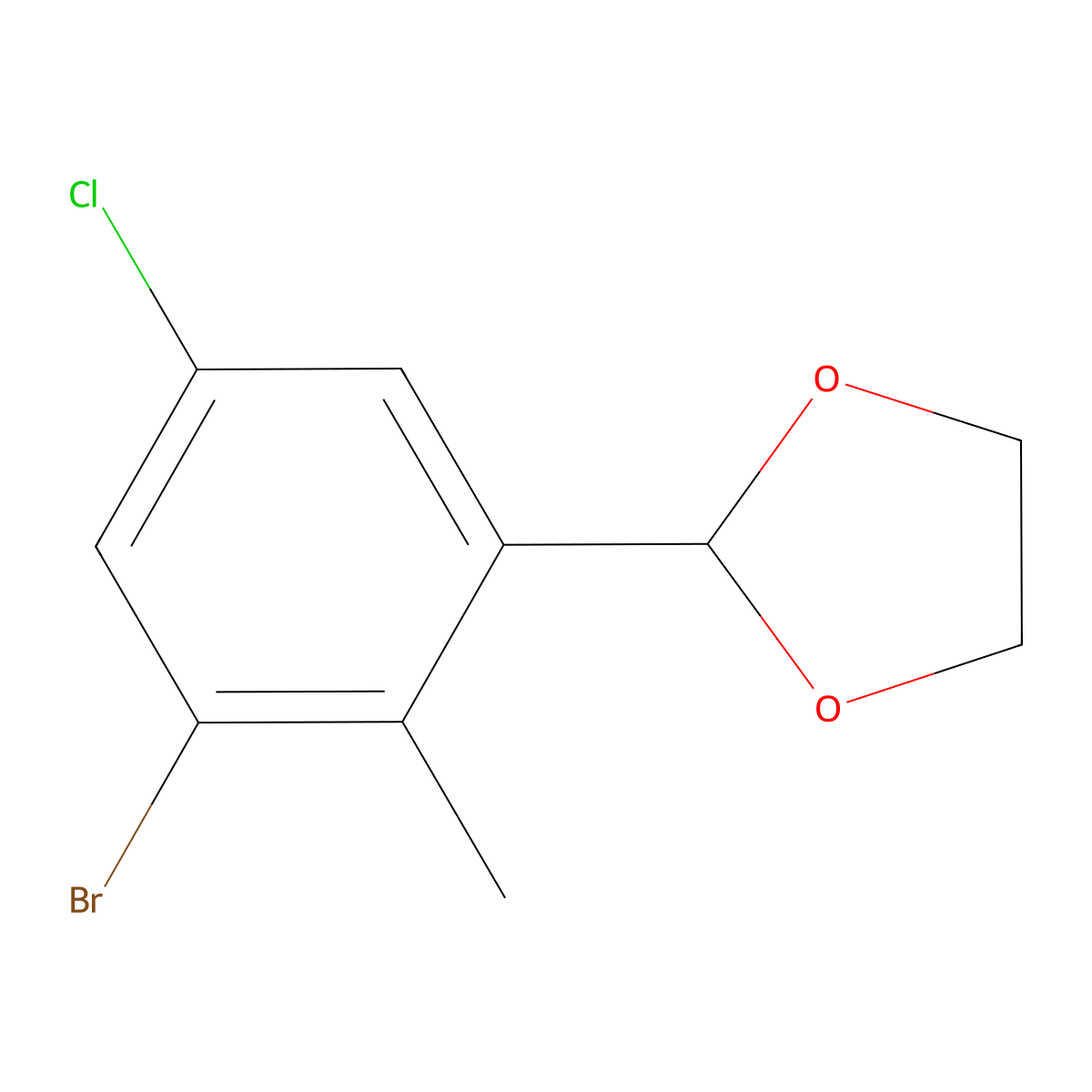 2-(3-Bromo-5-chloro-2-methylphenyl)-1,3-dioxolane molecular structure, CAS 2918896-05-4