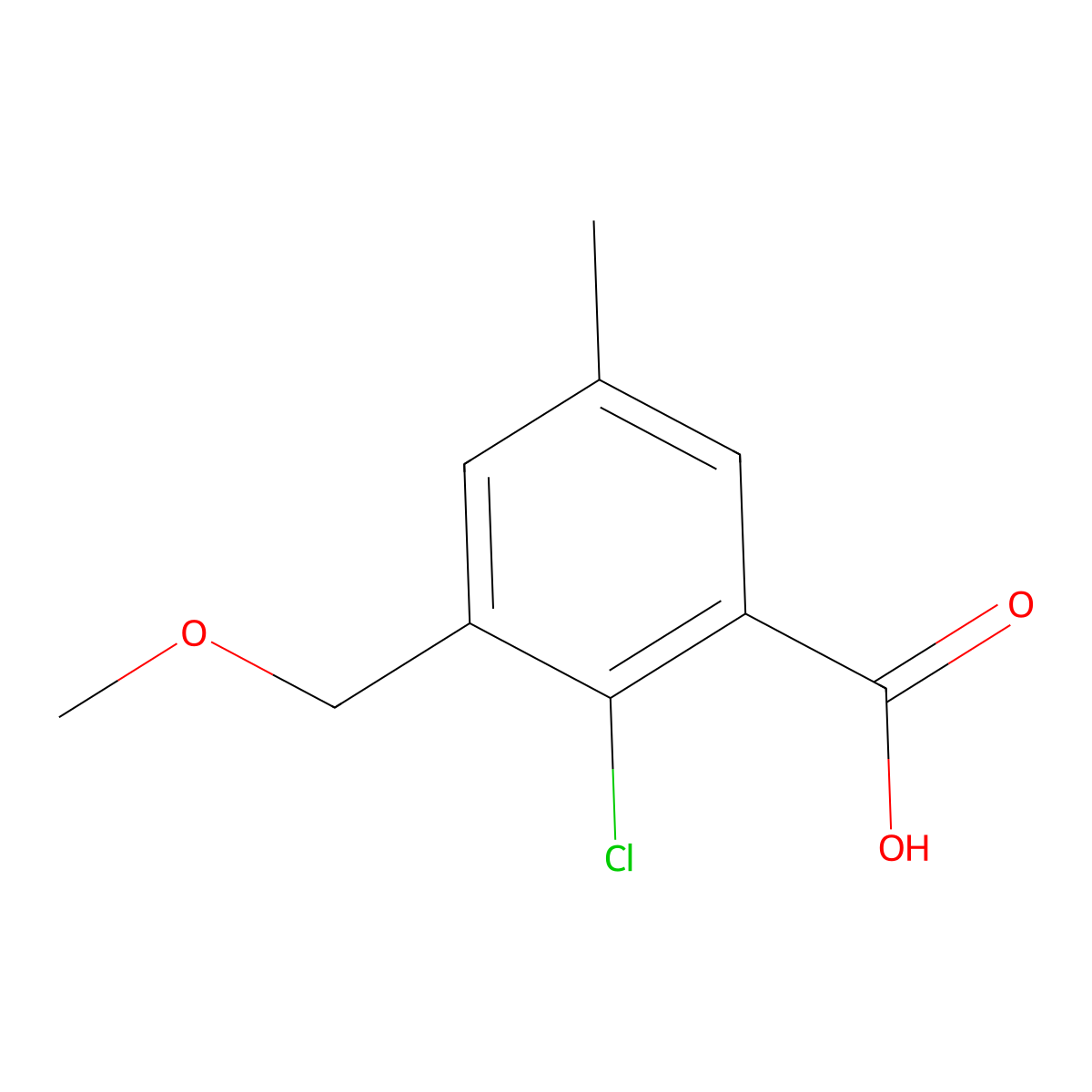 2-Chloro-3-(methoxymethyl)-5-methylbenzoic acid molecular structure, CAS 2918897-22-8
