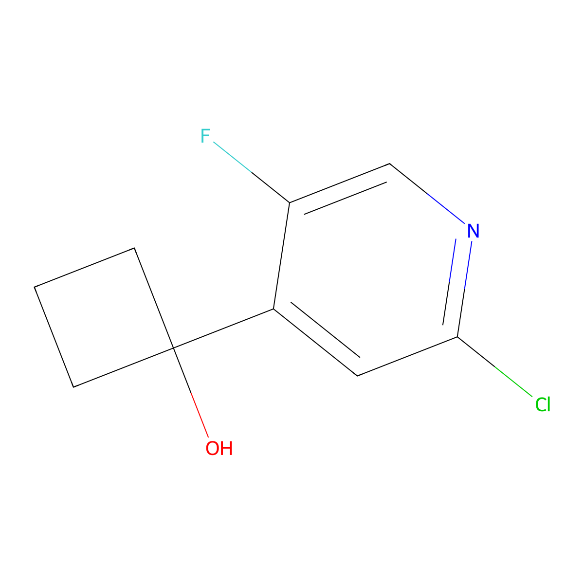 1-(2-Chloro-5-fluoropyridin-4-yl)cyclobutan-1-ol molecular structure, CAS 2918900-53-3