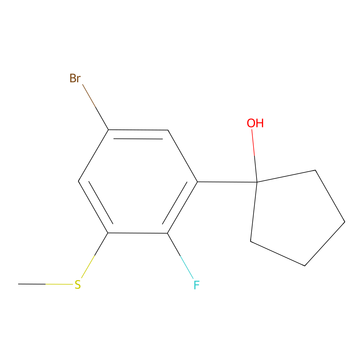 1-(5-Bromo-2-fluoro-3-(methylthio)phenyl)cyclopentanol molecular structure, CAS 2918904-69-3