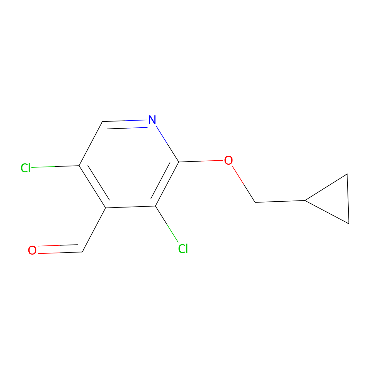3,5-Dichloro-2-(cyclopropylmethoxy)isonicotinaldehyde molecular structure, CAS 2918905-99-2