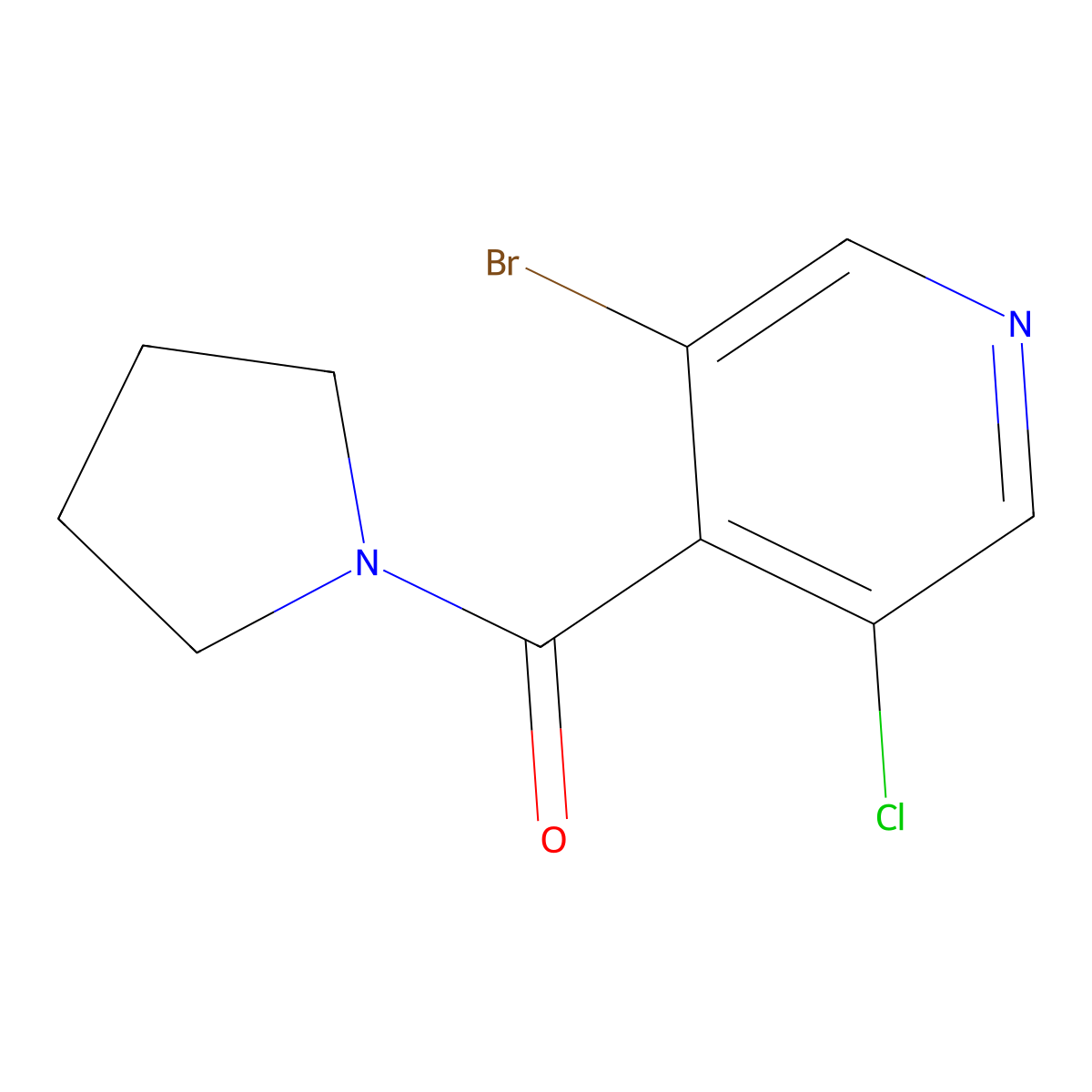 (3-Bromo-5-chloropyridin-4-yl)(pyrrolidin-1-yl)methanone molecular structure, CAS 2918909-86-9