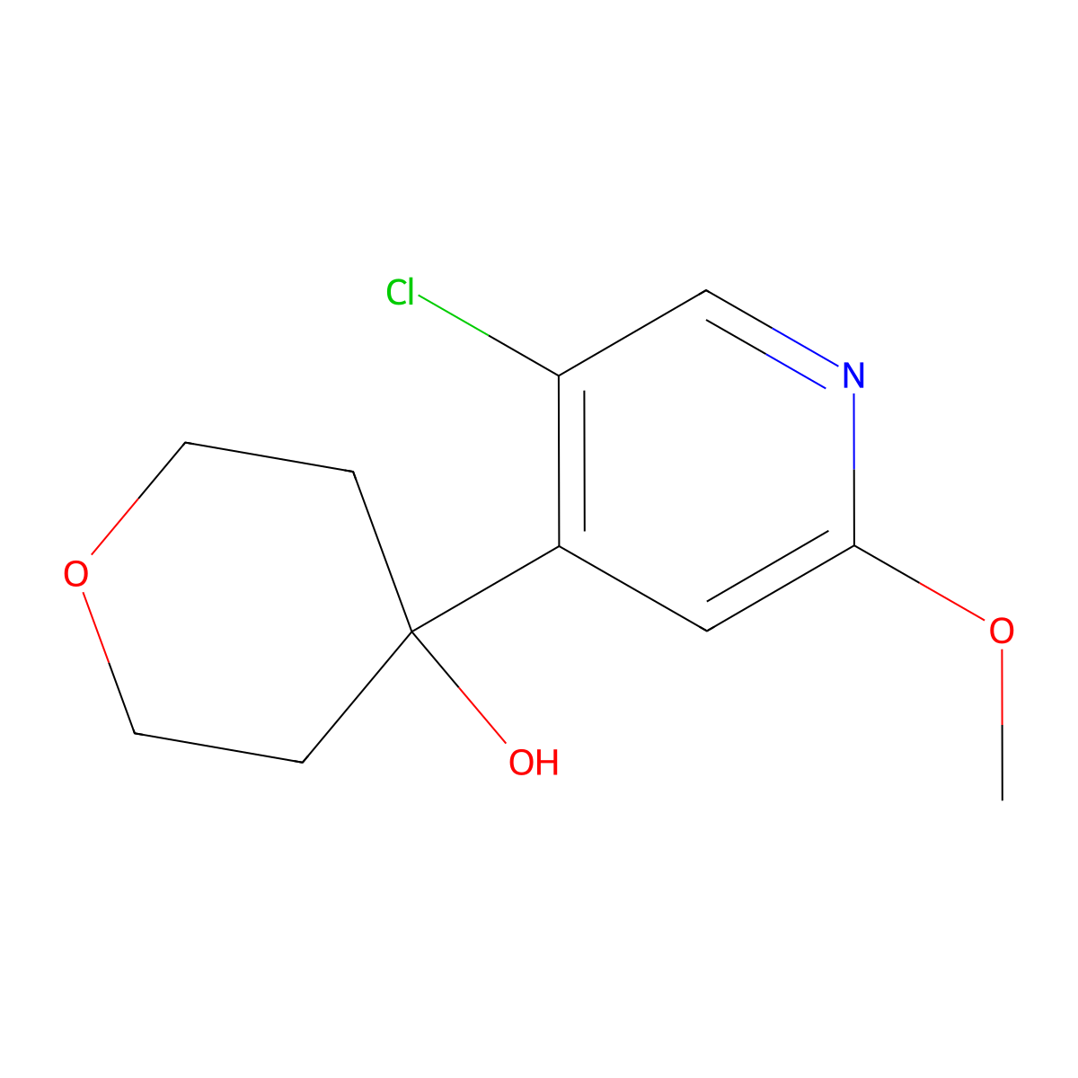 4-(5-chloro-2-methoxypyridin-4-yl)tetrahydro-2H-pyran-4-ol molecular structure, CAS 2918912-20-4