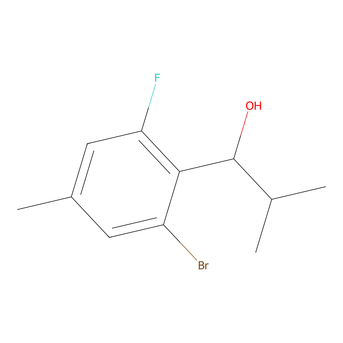 1-(2-Bromo-6-fluoro-4-methylphenyl)-2-methylpropan-1-ol molecular structure, CAS 2918912-73-7