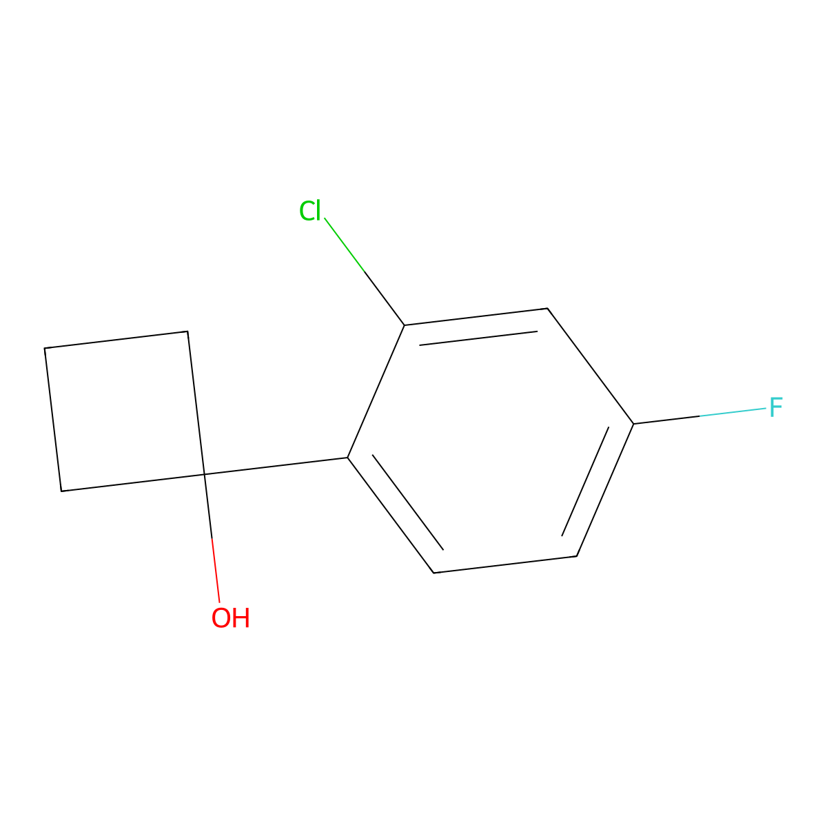 1-(2-Chloro-4-fluorophenyl)cyclobutan-1-ol molecular structure, CAS 2918916-21-7