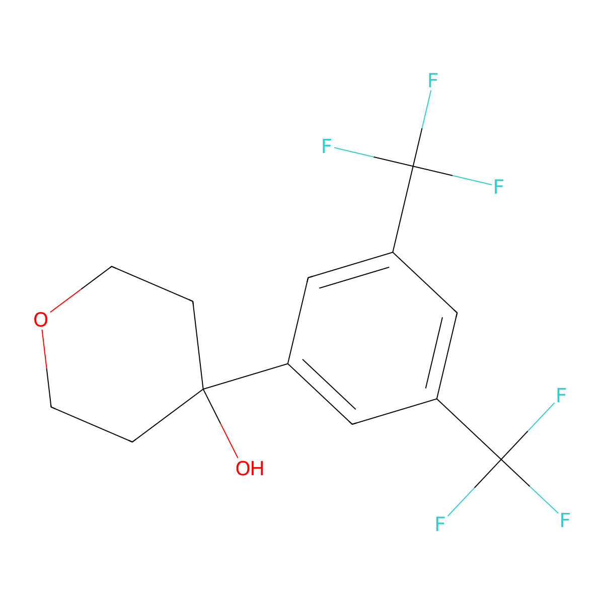 4-(3,5-Bis(trifluoromethyl)phenyl)tetrahydro-2H-pyran-4-ol molecular structure, CAS 2918916-75-1
