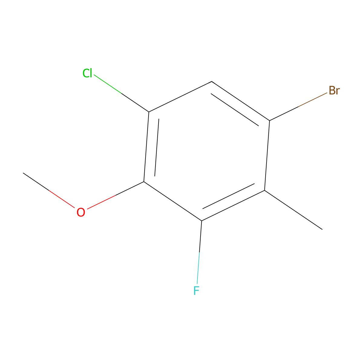 1-Bromo-5-chloro-3-fluoro-4-methoxy-2-methylbenzene molecular structure, CAS 2918916-91-1