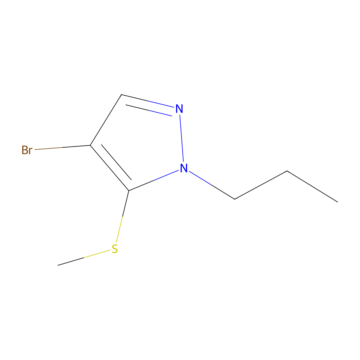 4-Bromo-5-(methylthio)-1-propyl-1H-pyrazole molecular structure, CAS 2918920-24-6