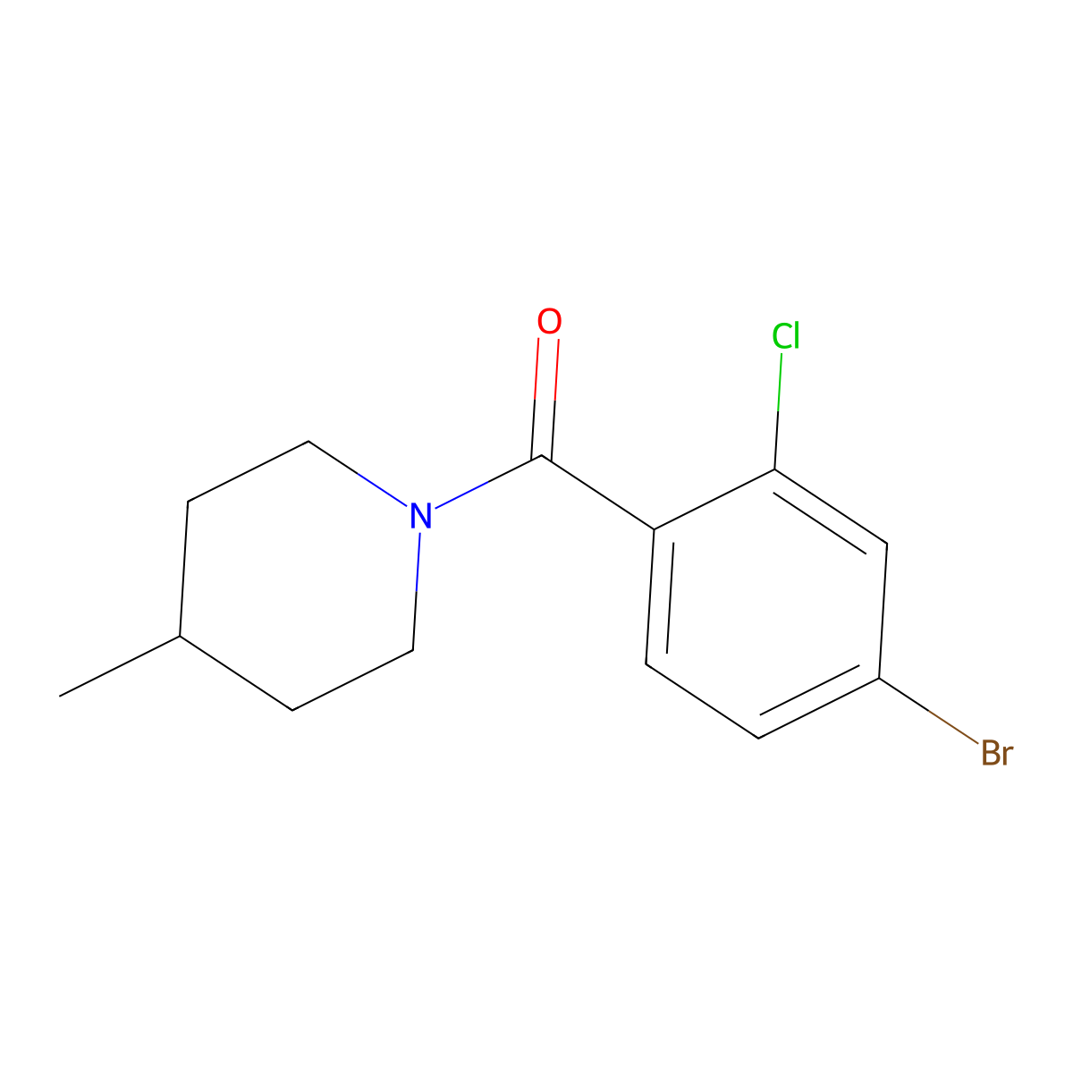 (4-Bromo-2-chlorophenyl)(4-methylpiperidin-1-yl)methanone molecular structure, CAS 2918924-17-9