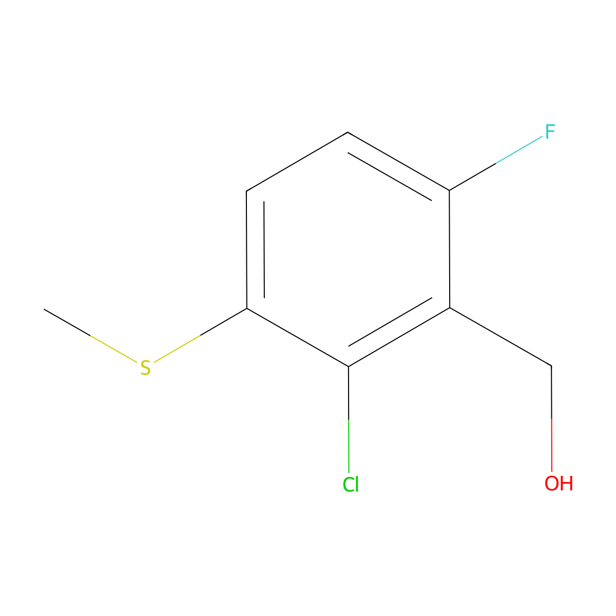 (2-Chloro-6-fluoro-3-(methylthio)phenyl)methanol molecular structure, CAS 2918924-56-6