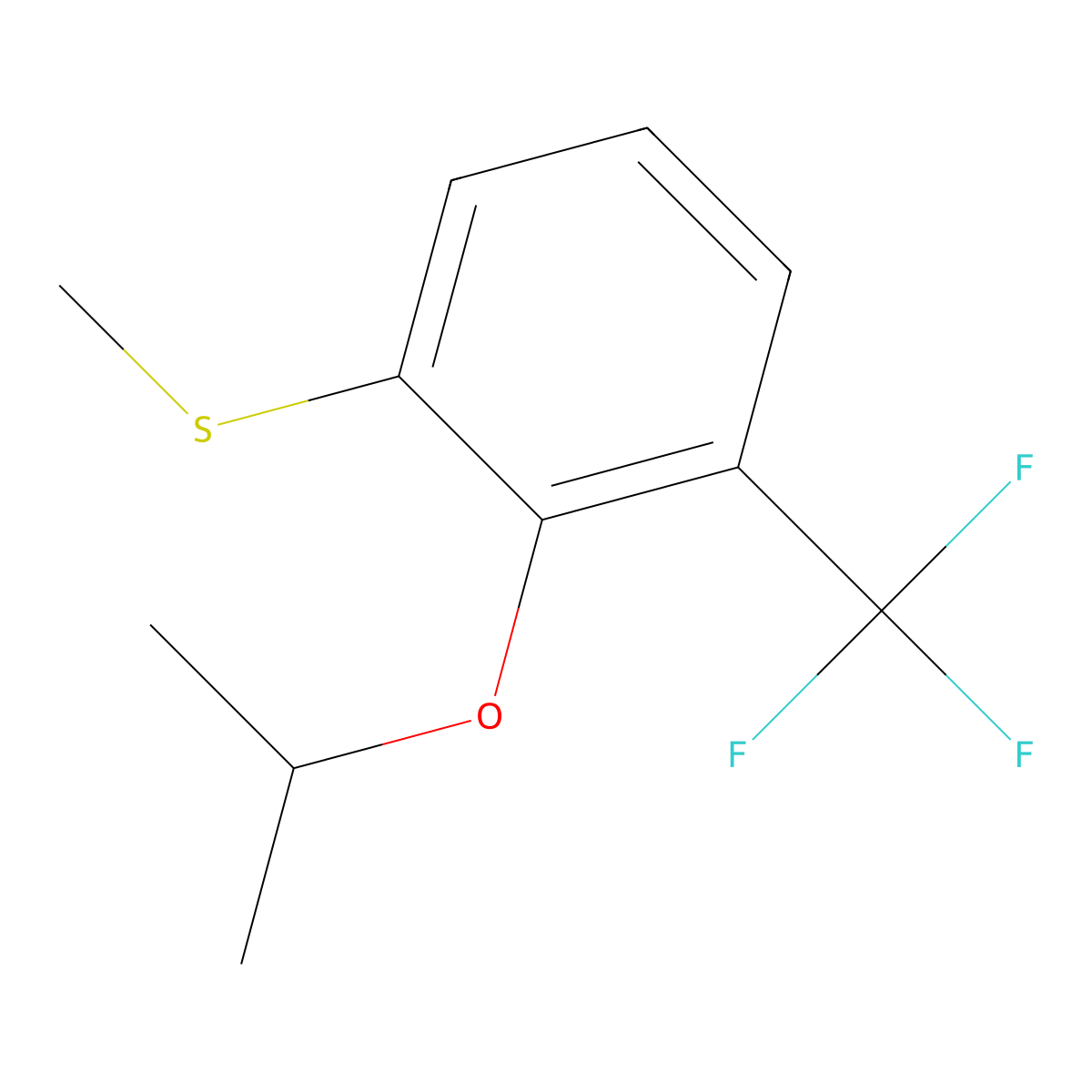 (2-Isopropoxy-3-(trifluoromethyl)phenyl)(methyl)sulfane molecular structure, CAS 2918926-45-9