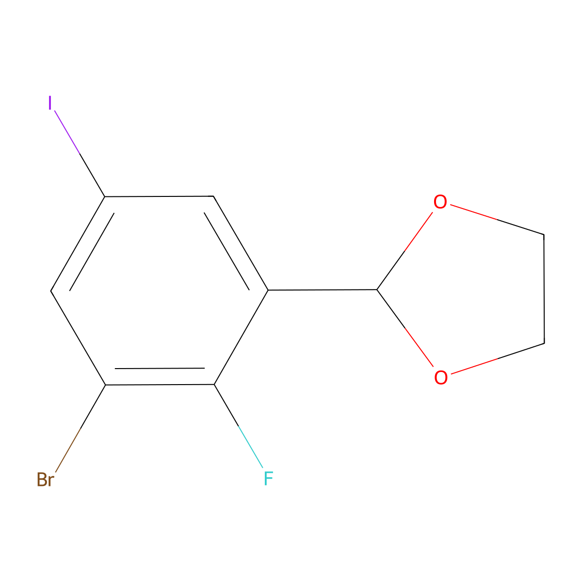 2-(3-Bromo-2-fluoro-5-iodophenyl)-1,3-dioxolane molecular structure, CAS 2918930-45-5