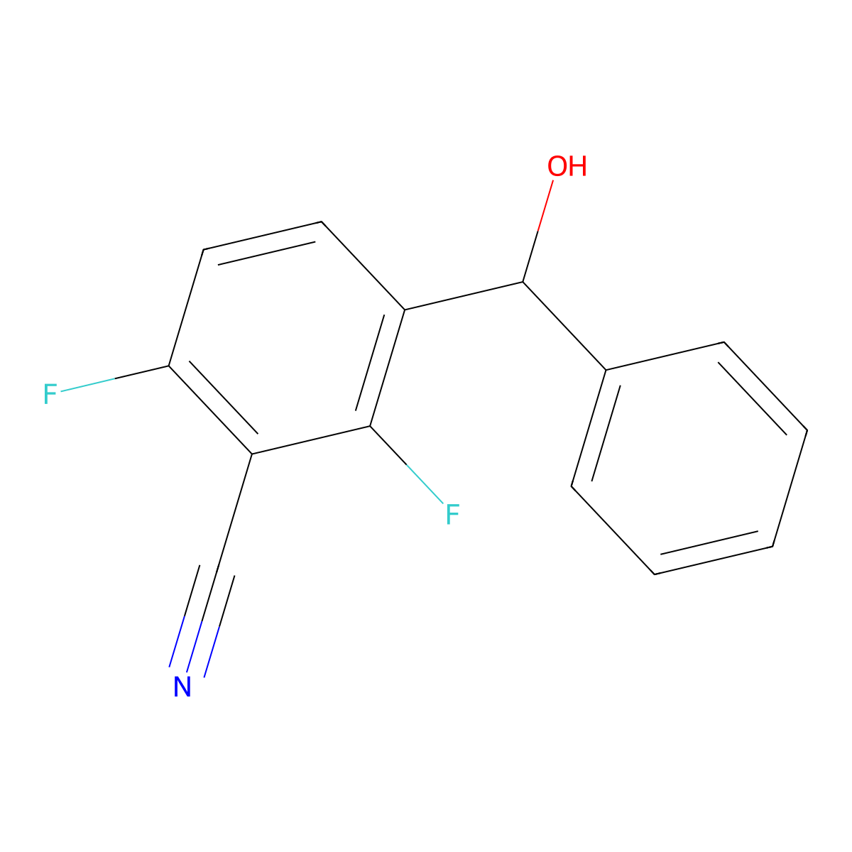 2,6-Difluoro-3-(hydroxy(phenyl)methyl)benzonitrile molecular structure, CAS 2918931-32-3