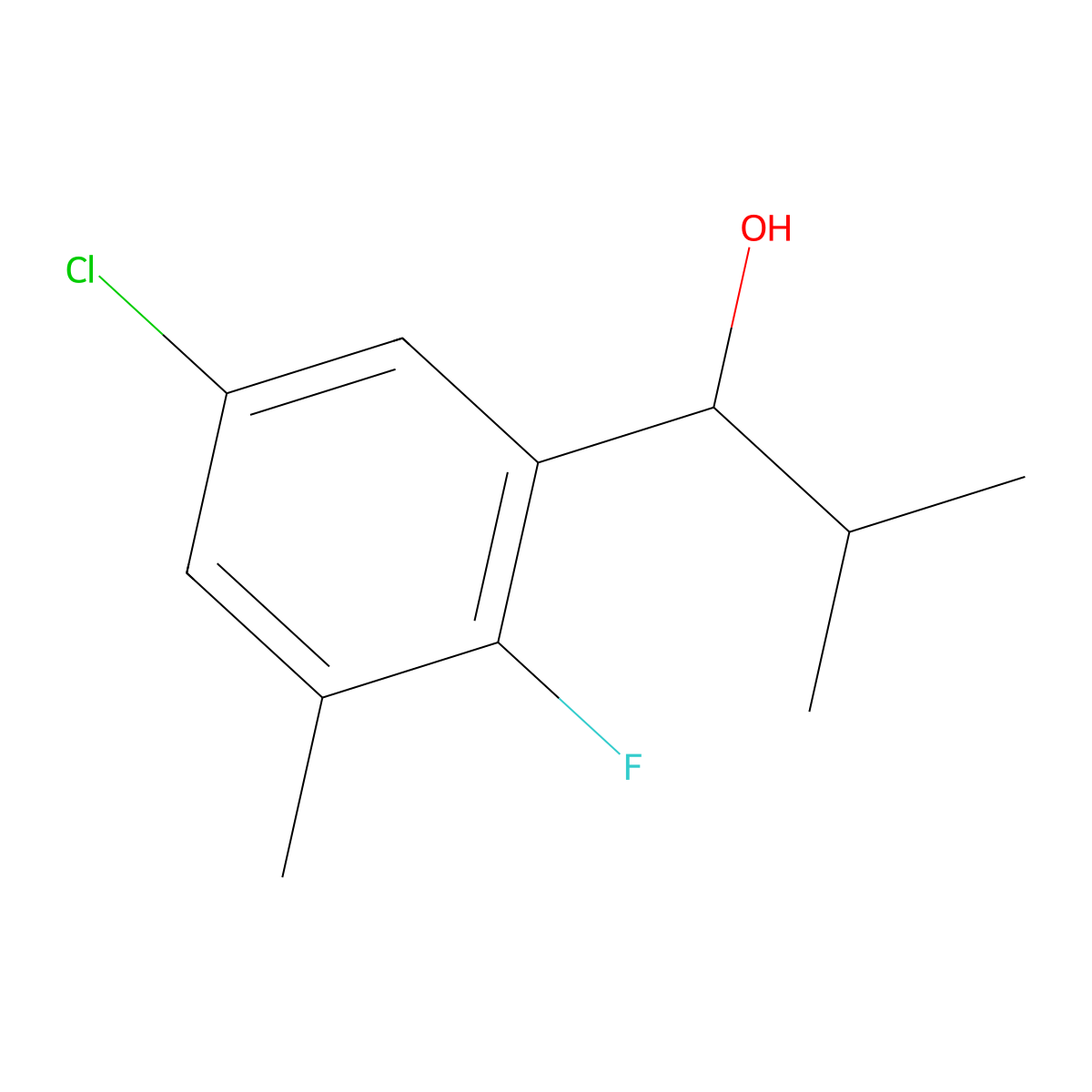 1-(5-Chloro-2-fluoro-3-methylphenyl)-2-methylpropan-1-ol molecular structure, CAS 2918931-72-1