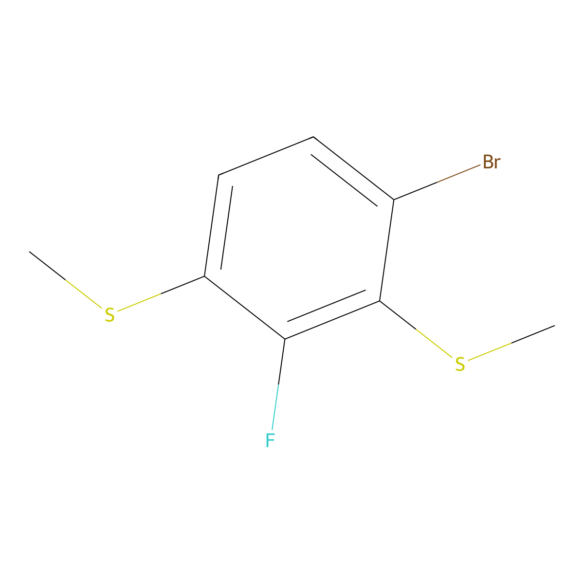 (4-Bromo-2-fluoro-1,3-phenylene)bis(methylsulfane) molecular structure, CAS 2918935-21-2