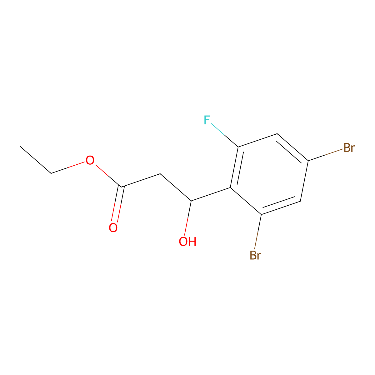 Ethyl 3-(2,4-dibromo-6-fluorophenyl)-3-hydroxypropanoate molecular structure, CAS 2918937-54-7