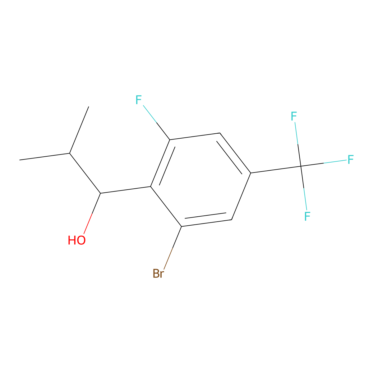 1-(2-Bromo-6-fluoro-4-(trifluoromethyl)phenyl)-2-methylpropan-1-ol molecular structure, CAS 2918939-75-8