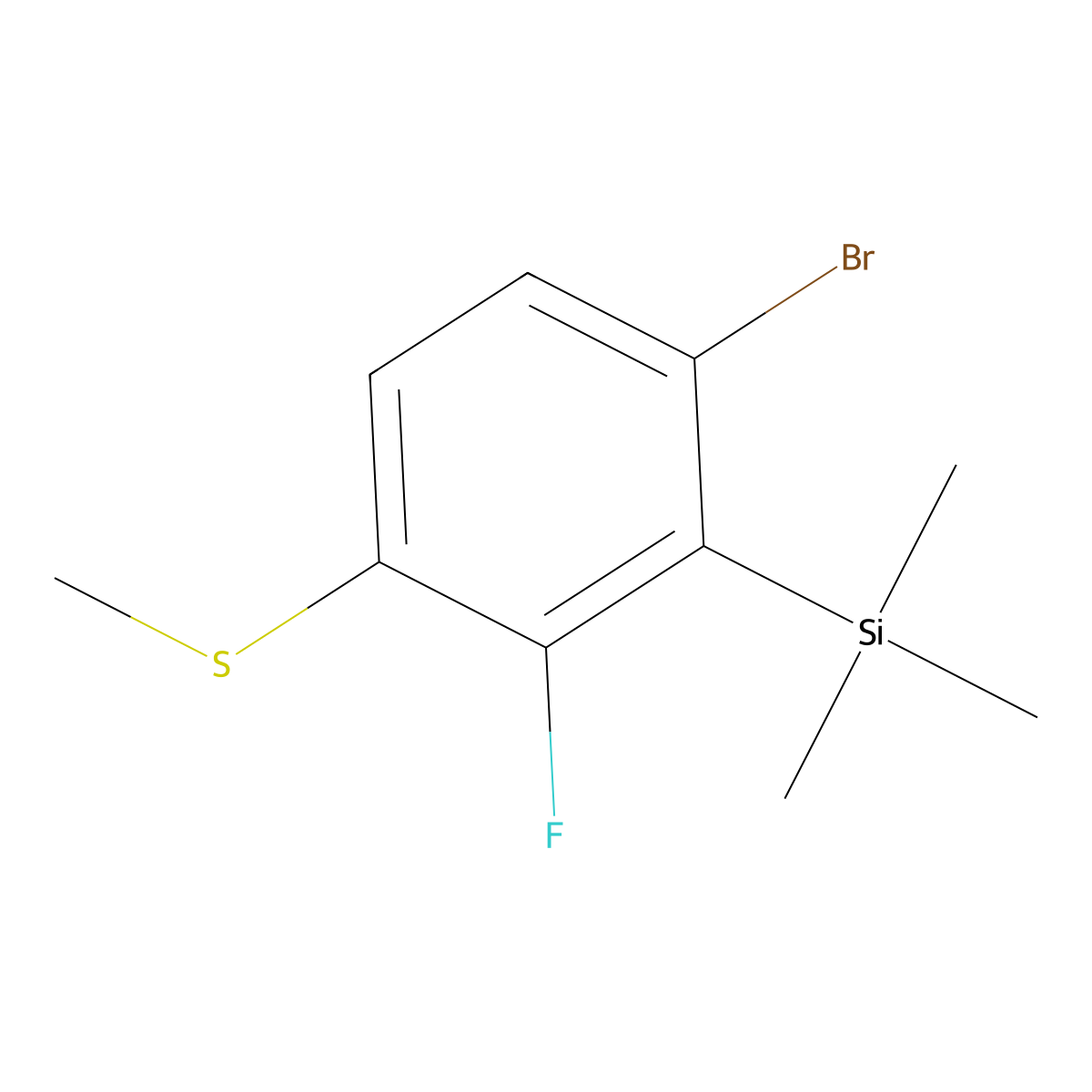 (6-Bromo-2-fluoro-3-(methylthio)phenyl)trimethylsilane molecular structure, CAS 2918940-27-7