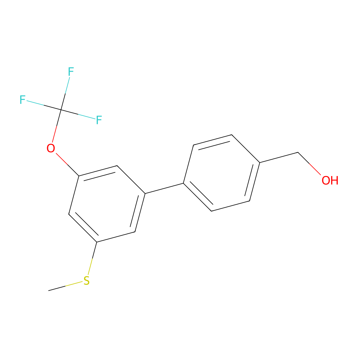 (3'-(Methylthio)-5'-(trifluoromethoxy)-[1,1'-biphenyl]-4-yl)methanol molecular structure, CAS 2918941-63-4