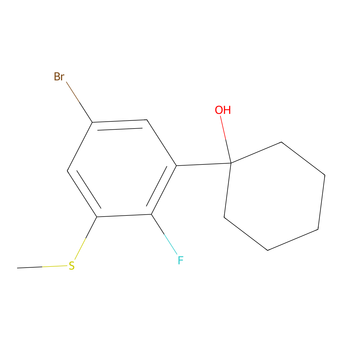 1-(5-Bromo-2-fluoro-3-(methylthio)phenyl)cyclohexanol molecular structure, CAS 2918944-70-2