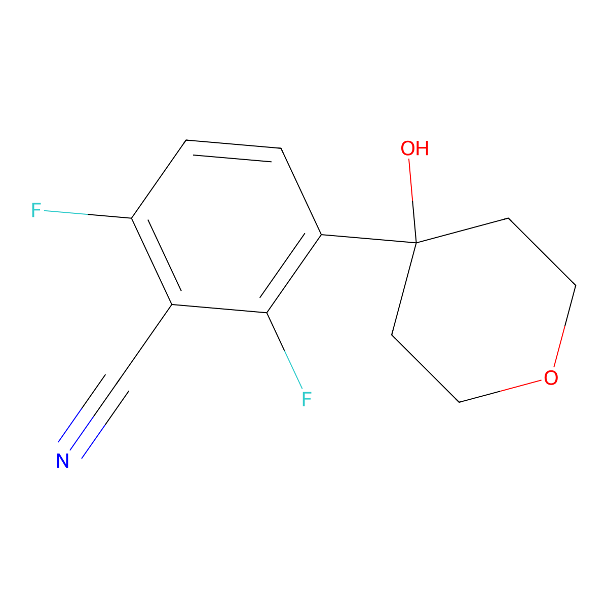 2,6-difluoro-3-(4-hydroxytetrahydro-2H-pyran-4-yl)benzonitrile molecular structure, CAS 2918944-80-4