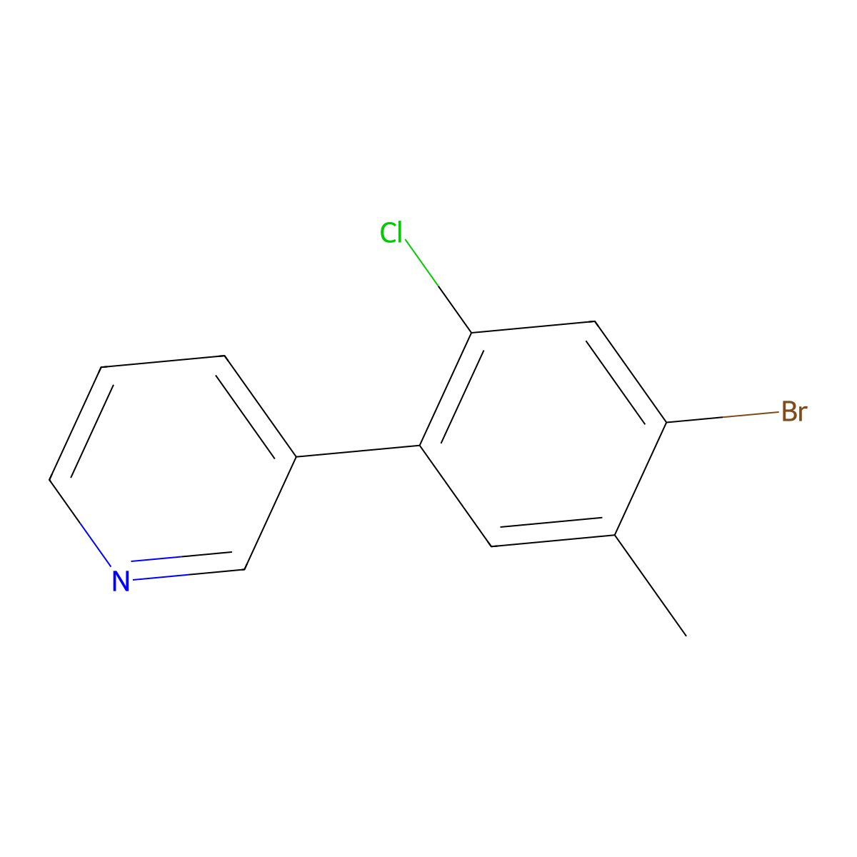 3-(4-Bromo-2-chloro-5-methylphenyl)pyridine molecular structure, CAS 2918947-80-3