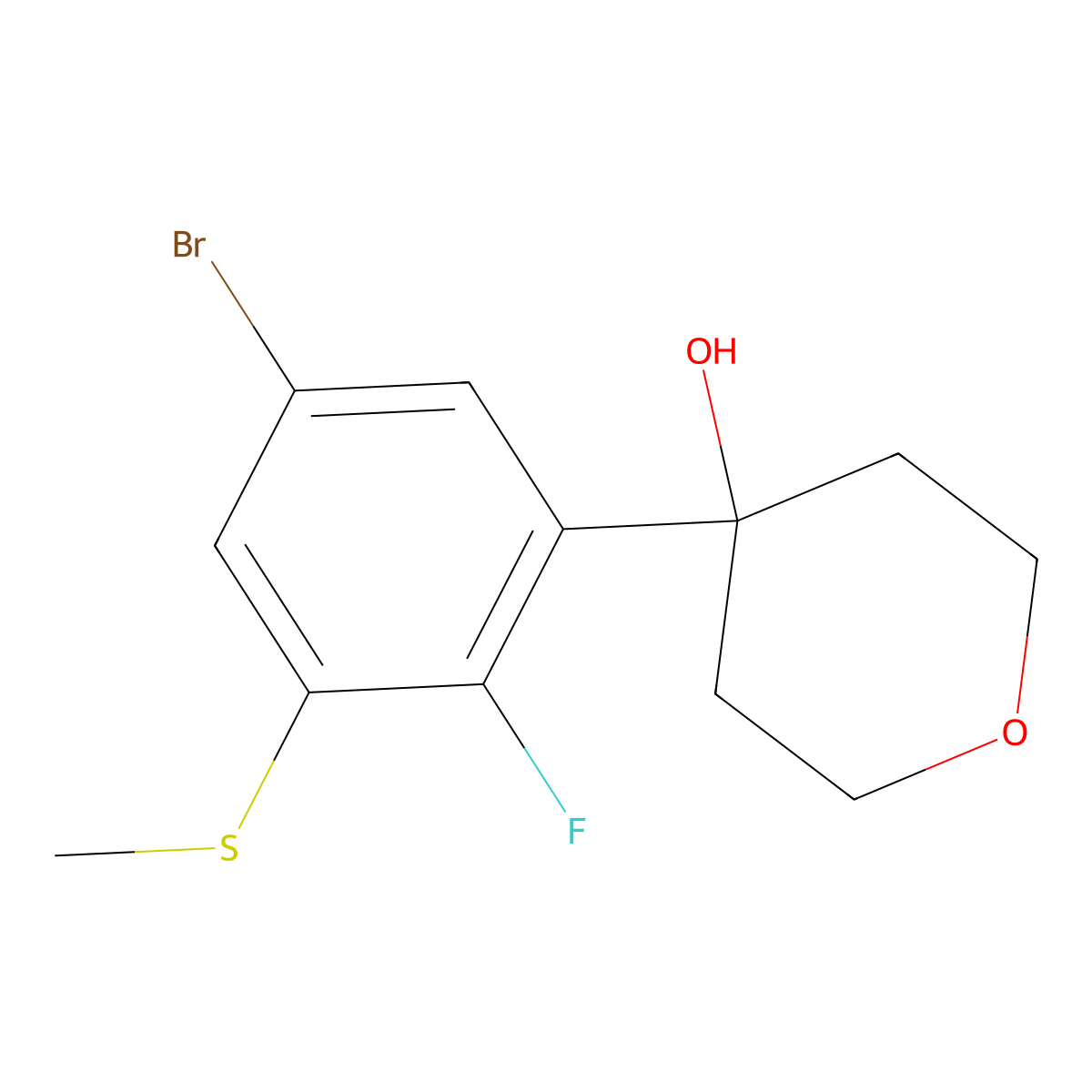 4-(5-Bromo-2-fluoro-3-(methylthio)phenyl)tetrahydro-2H-pyran-4-ol molecular structure, CAS 2918947-86-9