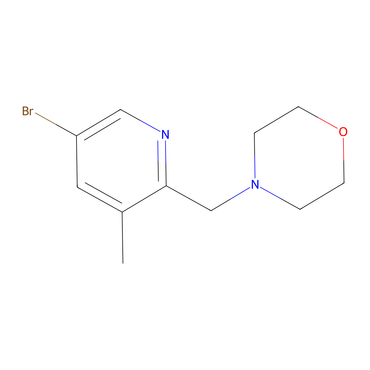 4-((5-Bromo-3-methylpyridin-2-yl)methyl)morpholine molecular structure, CAS 2918947-91-6