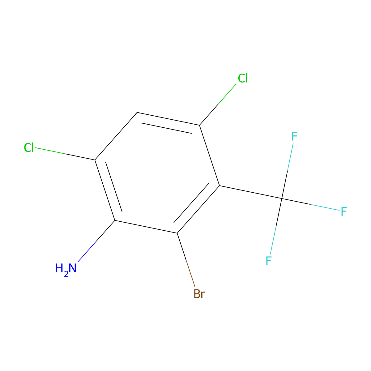 2-Bromo-4,6-dichloro-3-(trifluoromethyl)aniline molecular structure, CAS 2918950-13-5
