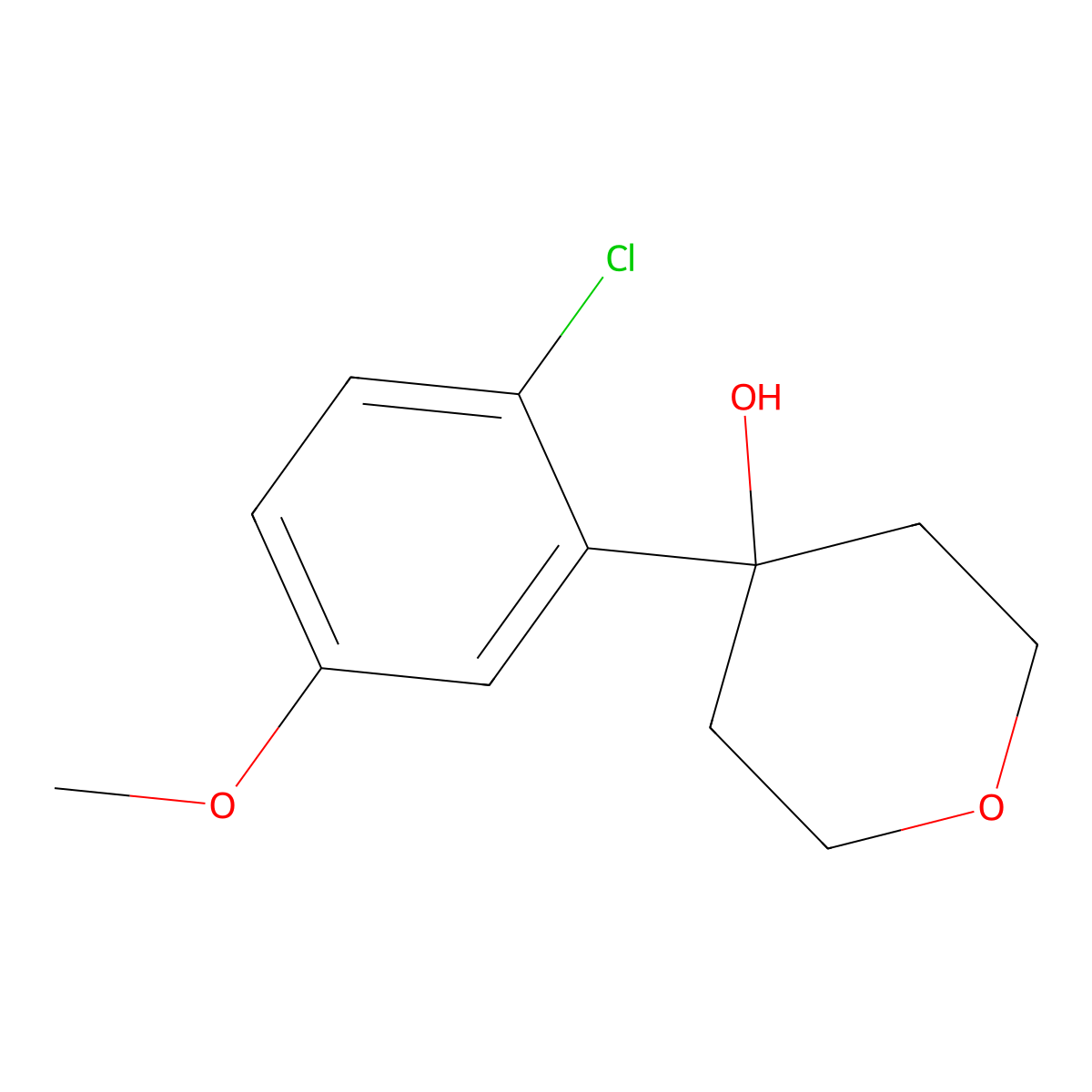 4-(2-chloro-5-methoxyphenyl)tetrahydro-2H-pyran-4-ol molecular structure, CAS 2918952-03-9
