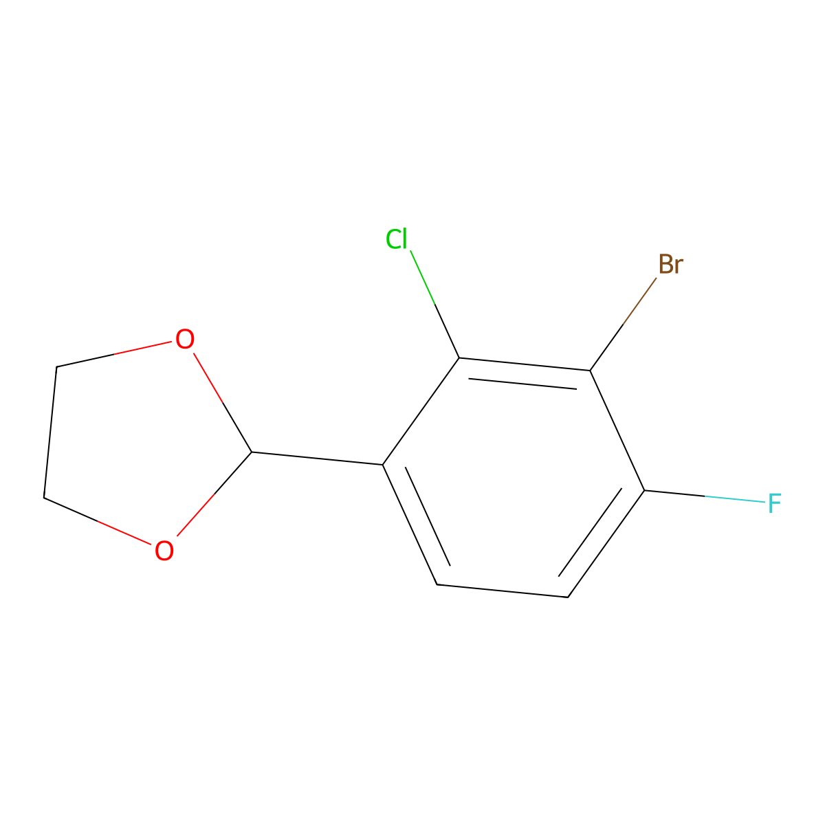 2-(3-Bromo-2-chloro-4-fluorophenyl)-1,3-dioxolane molecular structure, CAS 2918952-43-7