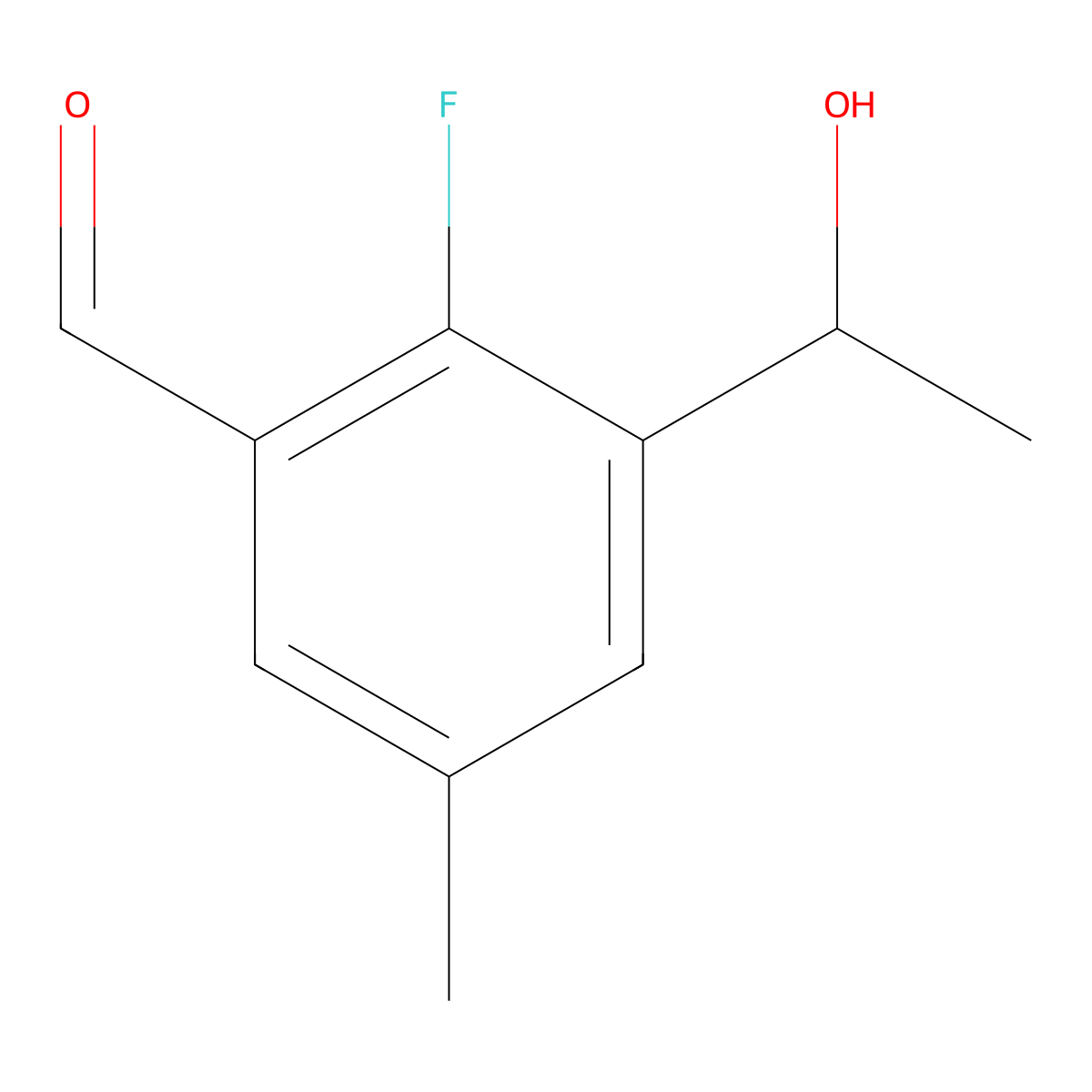 2-Fluoro-3-(1-hydroxyethyl)-5-methylbenZaldehyde molecular structure, CAS 2918953-18-9