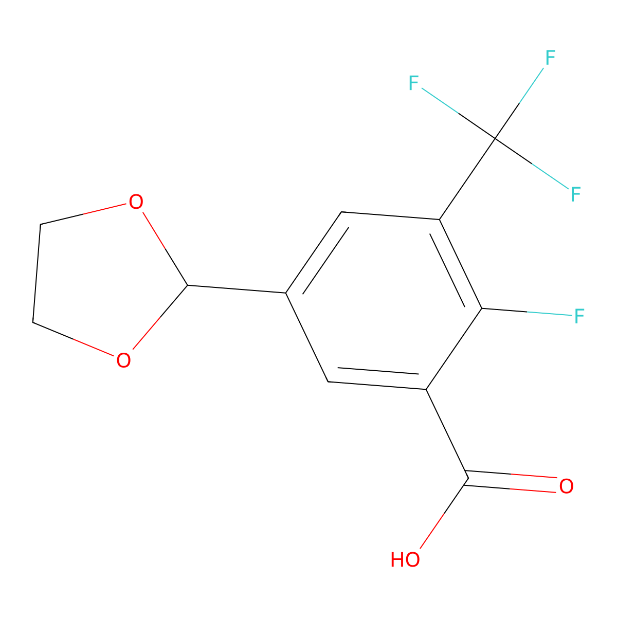 5-(1,3-Dioxolan-2-yl)-2-fluoro-3-(trifluoromethyl)benzoic acid molecular structure, CAS 2918955-22-1