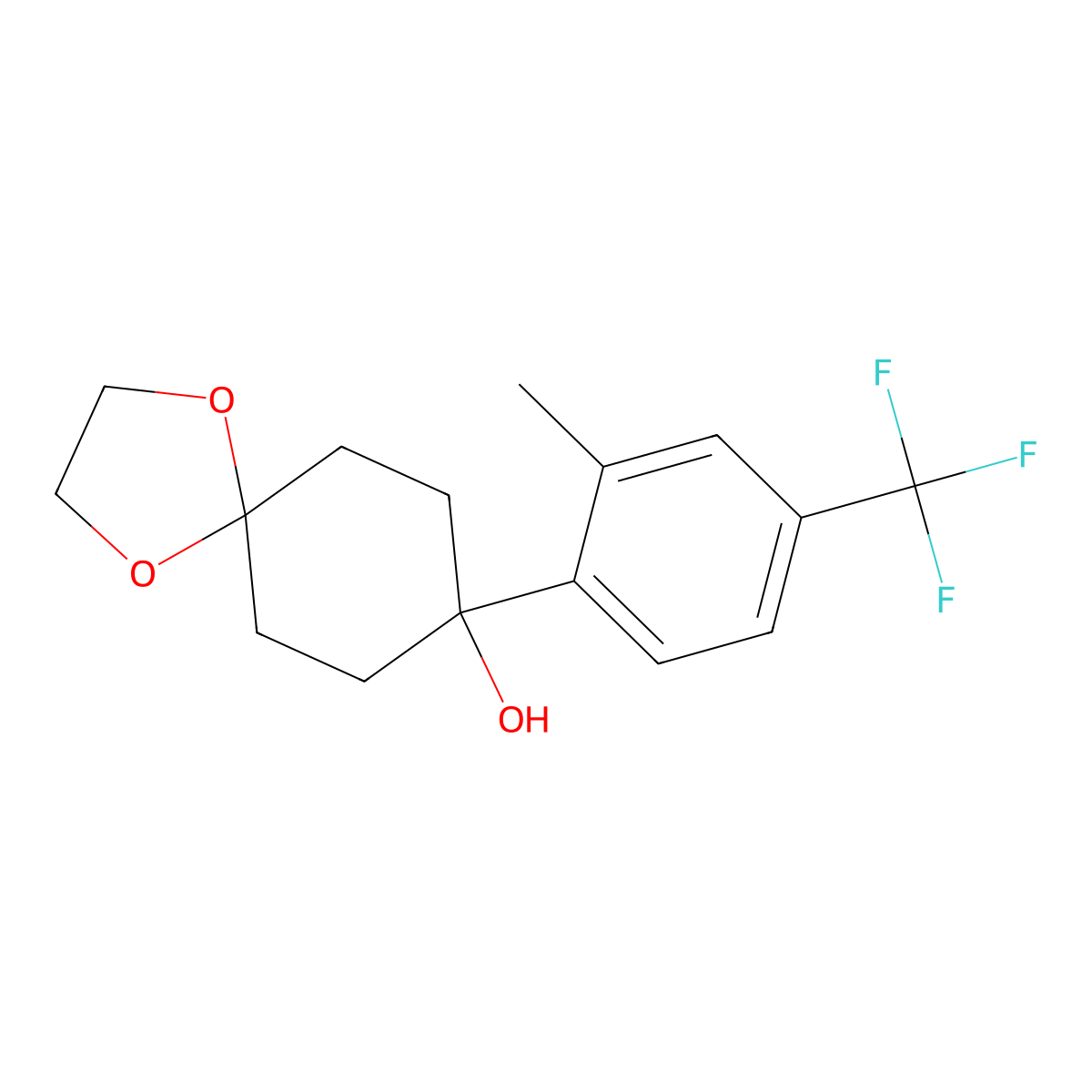 8-(2-Methyl-4-(trifluoromethyl)phenyl)-1,4-dioxaspiro[4.5]decan-8-ol molecular structure, CAS 2918955-27-6