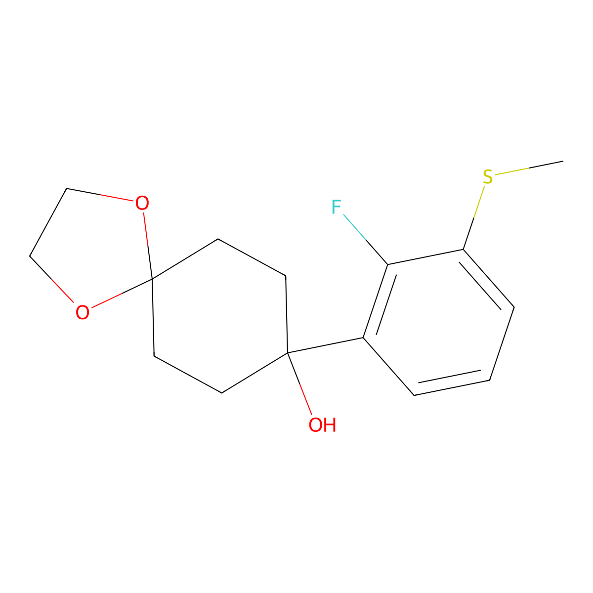 8-(2-Fluoro-3-(methylthio)phenyl)-1,4-dioxaspiro[4.5]decan-8-ol molecular structure, CAS 2918956-87-1