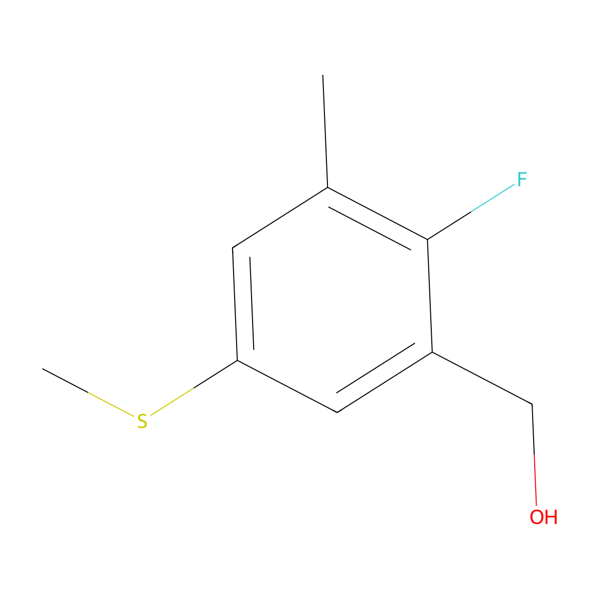 (2-Fluoro-3-methyl-5-(methylthio)phenyl)methanol molecular structure, CAS 2918957-43-2