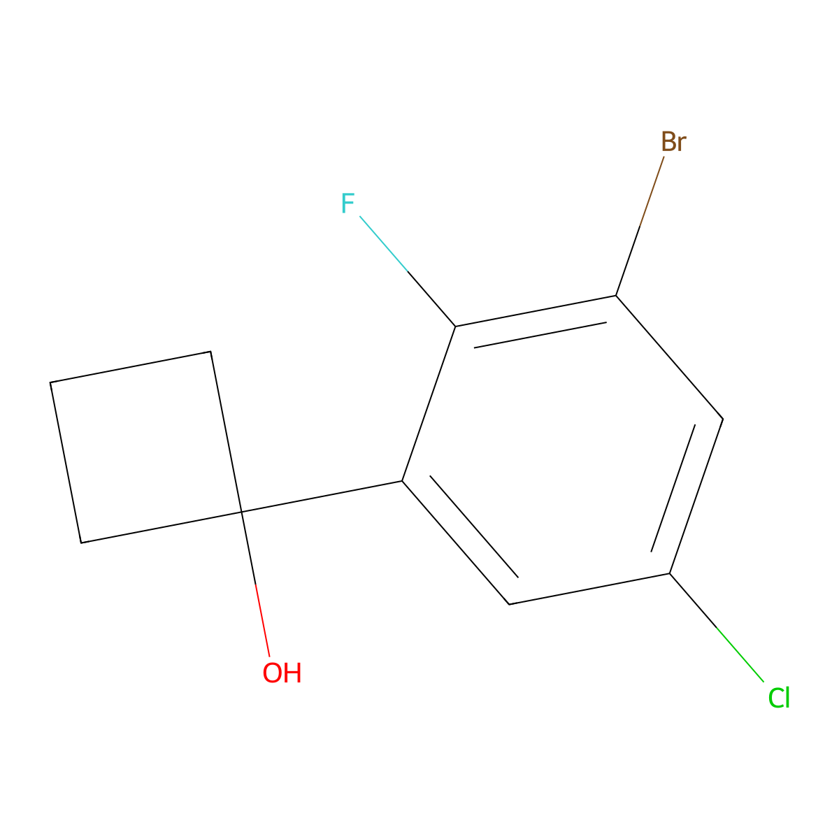 1-(3-Bromo-5-chloro-2-fluorophenyl)cyclobutanol molecular structure, CAS 2918958-49-1