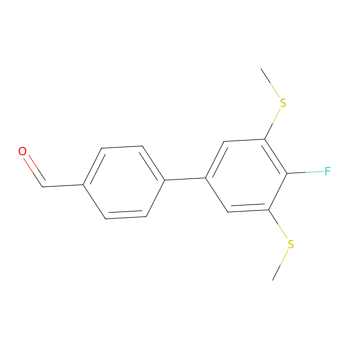 4'-Fluoro-3',5'-bis(methylthio)-[1,1'-biphenyl]-4-carbaldehyde molecular structure, CAS 2918958-62-8