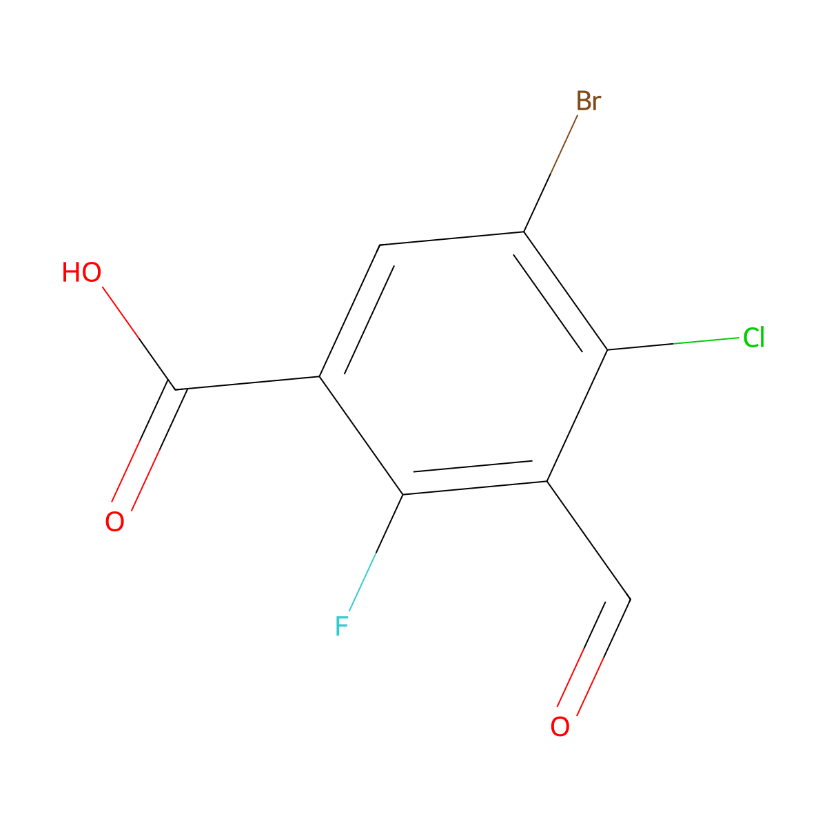 5-Bromo-4-chloro-2-fluoro-3-formylbenZoic acid molecular structure, CAS 2918958-83-3