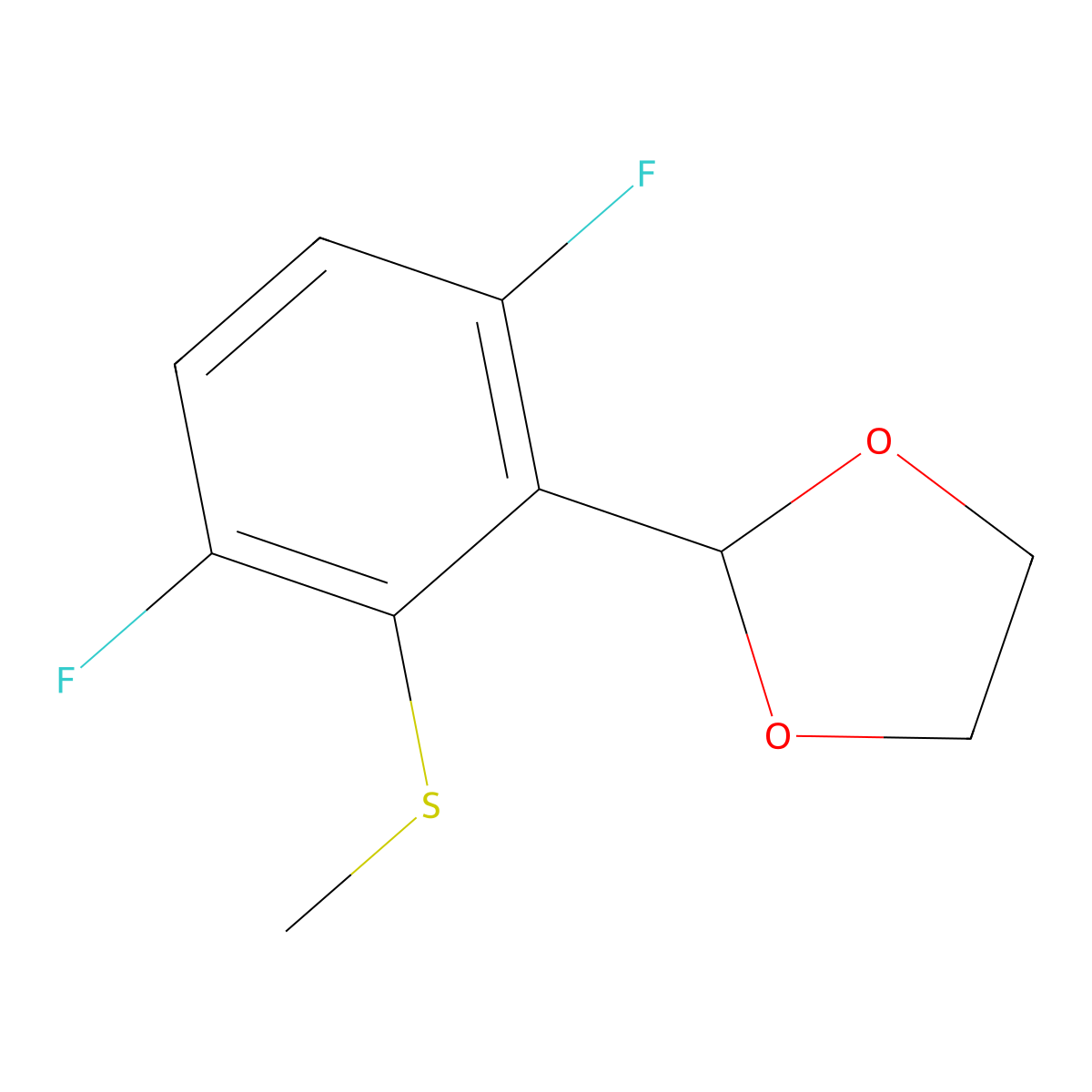 2-(3,6-Difluoro-2-(methylthio)phenyl)-1,3-dioxolane molecular structure, CAS 2918959-13-2