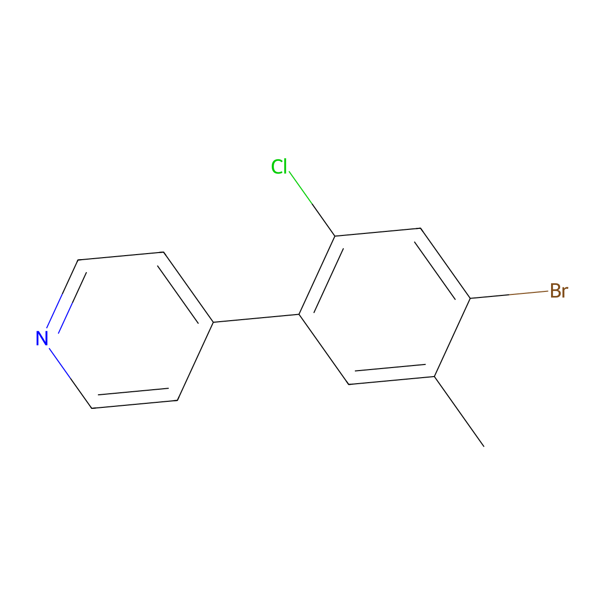 4-(4-Bromo-2-chloro-5-methylphenyl)pyridine molecular structure, CAS 2918961-74-5